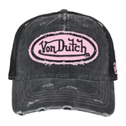 Von Dutch Distressed Unstructured Trucker Cap 'Black/Pink'