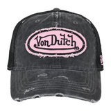 Von Dutch Distressed Unstructured Trucker Cap 'Black/Pink'